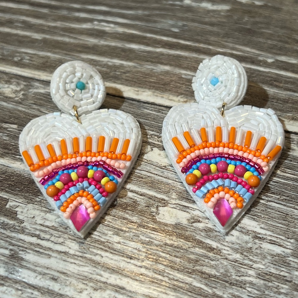 Earrings Serra Multicolor Beaded Post Back Heart Shape Felt Backed Valentine’s‎
